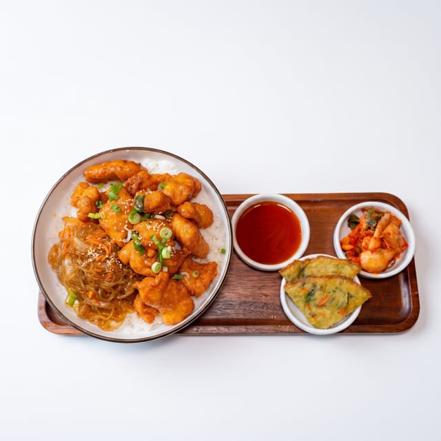 Honey Garlic Chicken Japchae Platter.