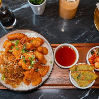 Honey Garlic Chicken Japchae Platter